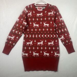 Tipsy Elves Red Reindeer Ugly Christmas Sweater Dress Size L